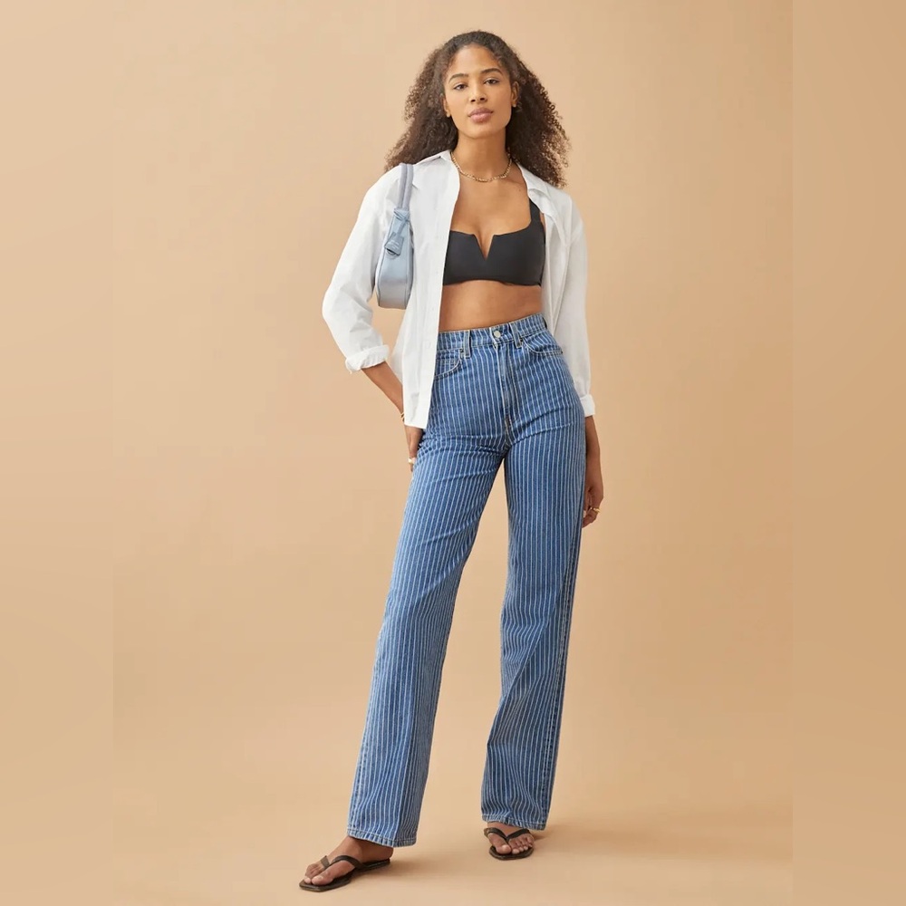 Reformation High Rise Blue Striped Jeans - Picture 2 of 6